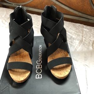 BCBG black size 6 wedge sandal